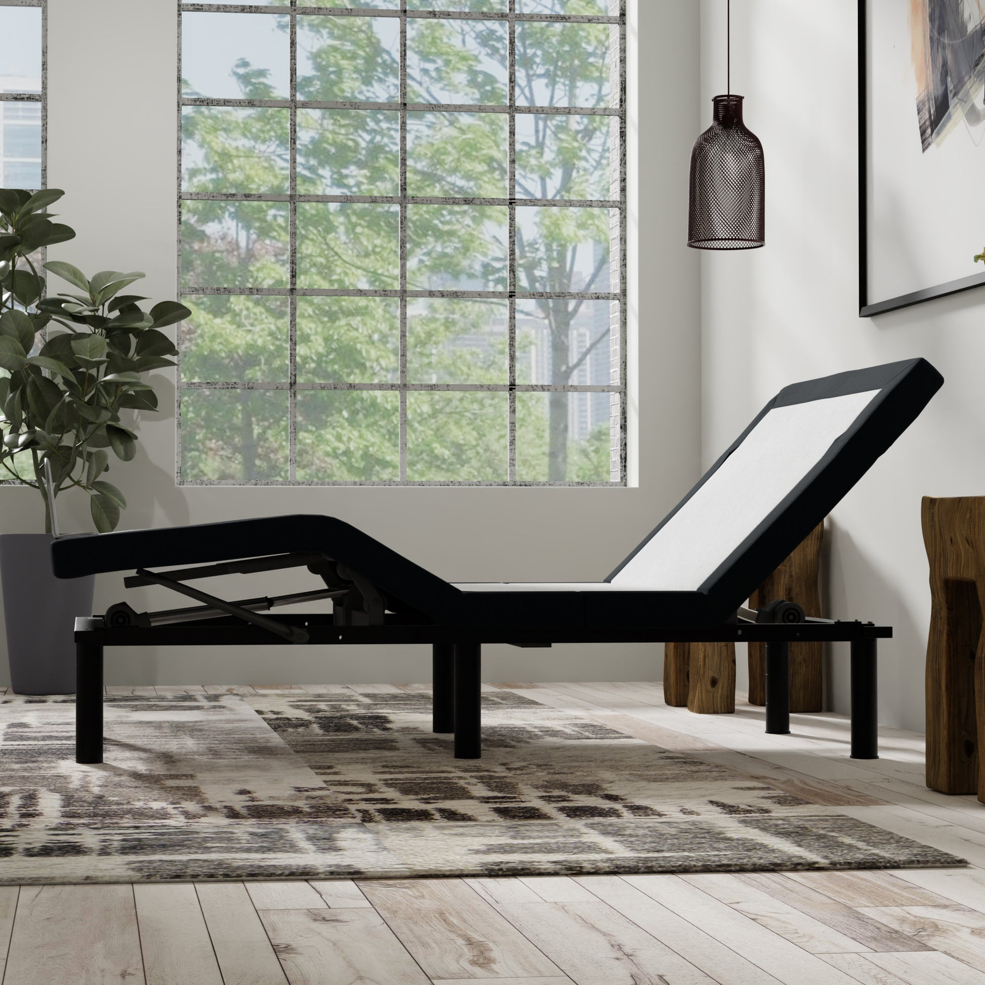 Model P2 Adjustable Base Twin Long: Massage, Usb, Led Night Light, Zero Clearance Twin Xl White Charcoal Metal
