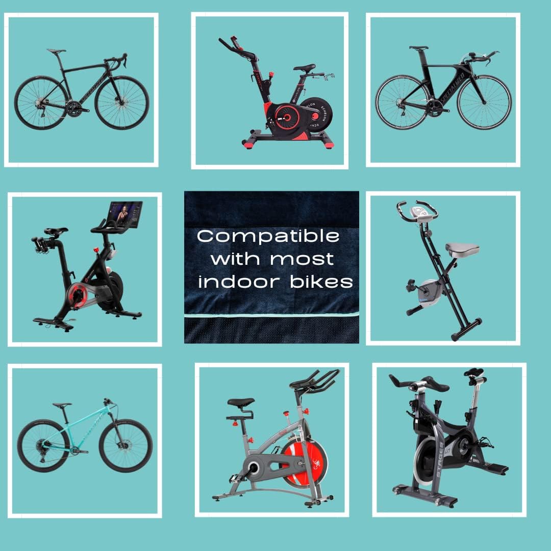 Sweat Protection Towel, Handdlebar Sweat Towel For Peloton, Echelon Bike, Bike Trainer Stand, Indoor Cycling Workout Towel With 6 Pocket For Water Bottle Or Phone Holder Black Polyester