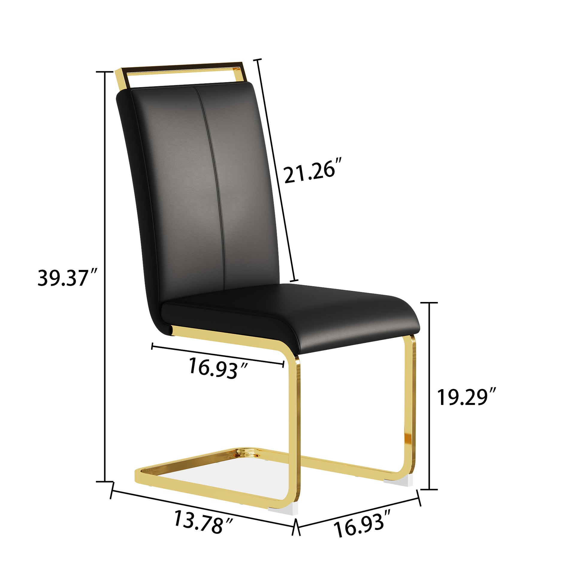 A Set Of 4 Artificial Leather Dining Chairs, Featuring An Arched Chair Design And Paired With Stainless Steel Legs. Black Gold Pu Leather