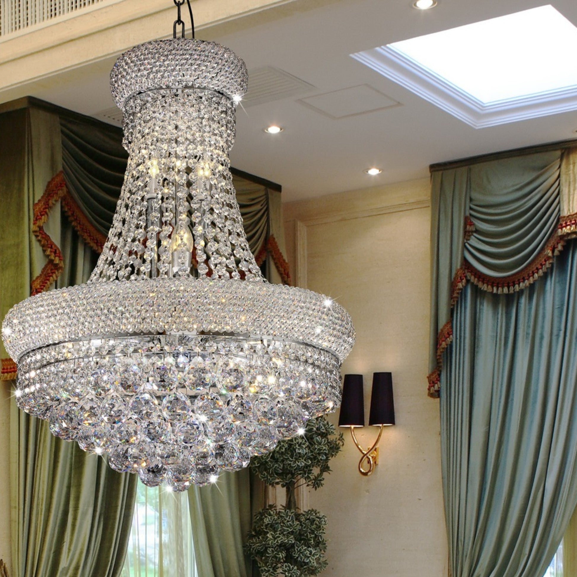 26" Tall Ceiling Led Lamp "Adagio Empire" With Crystal Accents Silver Metal