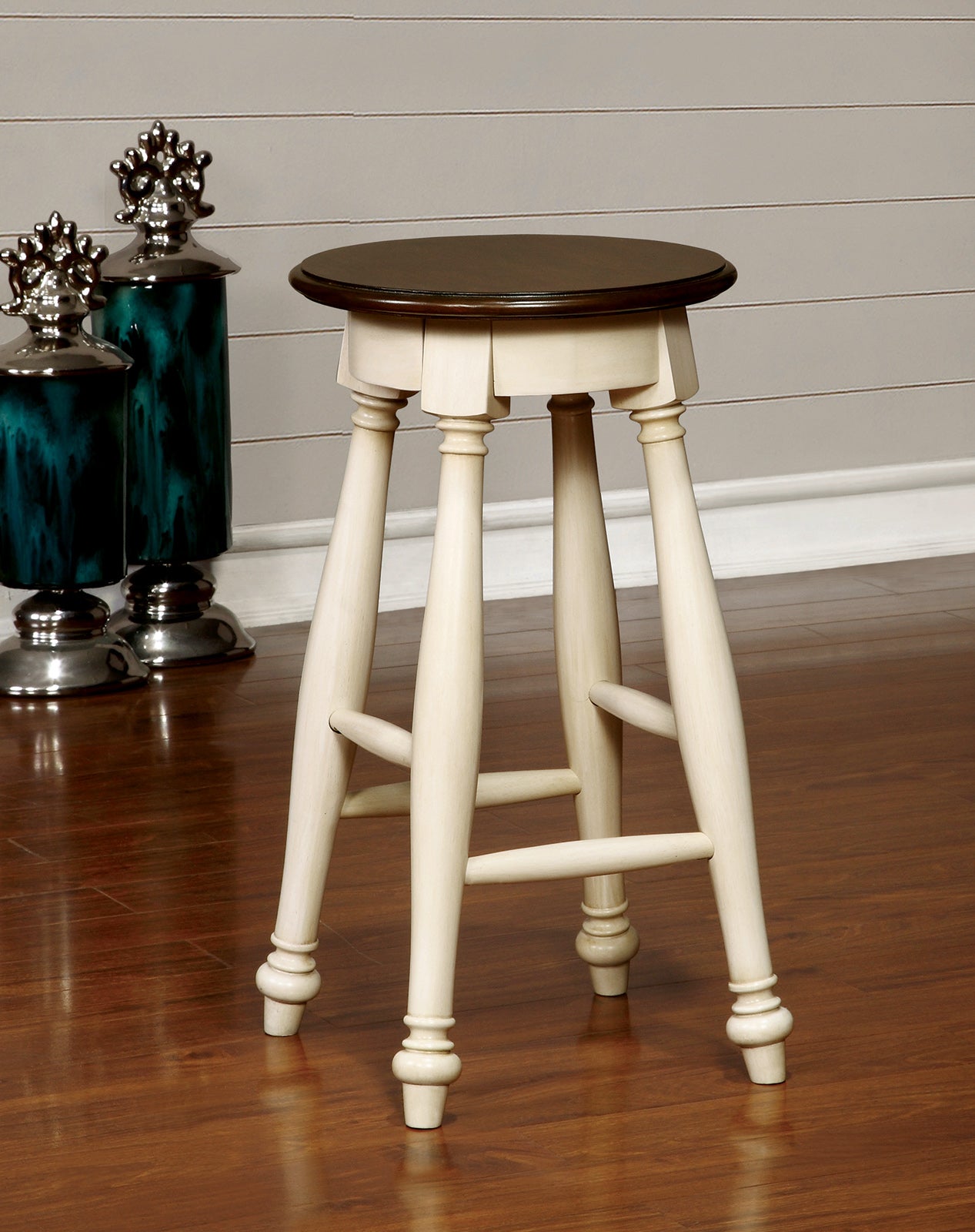 Off White 2Pc Stools Transitional Style Solid Wood Cherry Wooden Seat Turned Legs Stool Dining Room Cherry,Off White Dining Room Contemporary,Transitional Bar Stools Set Of 2 Solid Wood