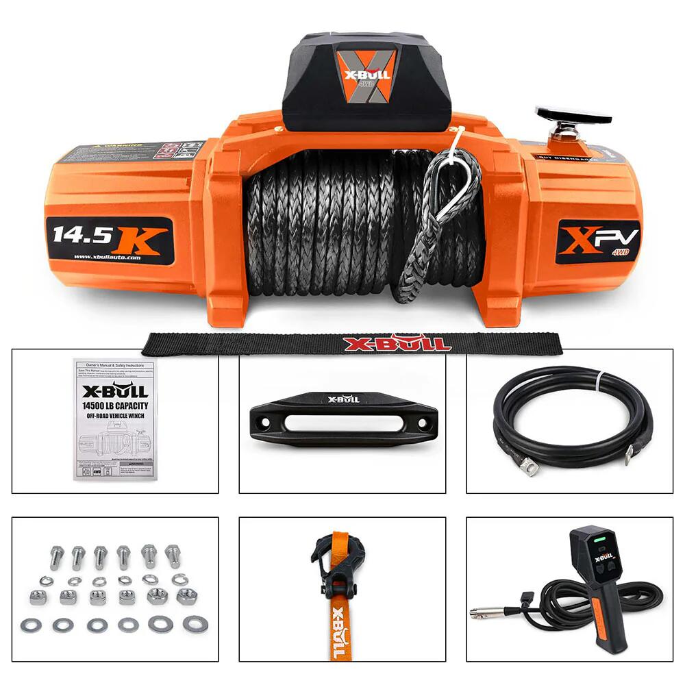 Electric Winch Xpv 14500 Lbs 12V Synthetic Rope Suv Jeep Truck 4Wd Black Orange Aluminium