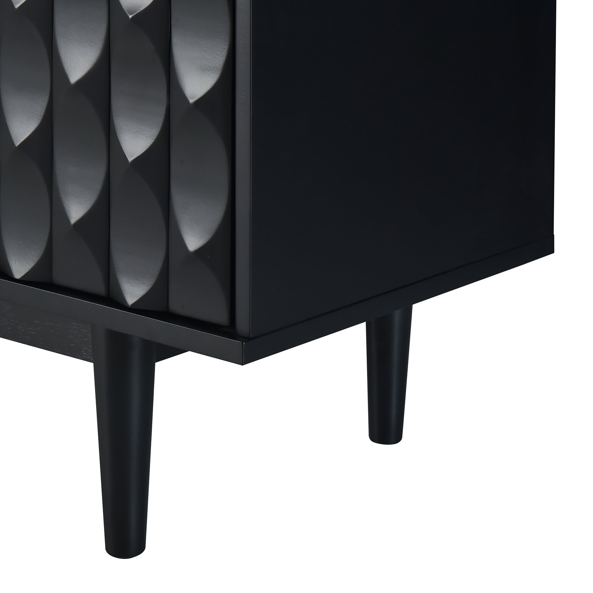 Modern 4 Door Sideboard With Convex Pattern Doors And 2 Silver Handle For Living Room, Dining Room, Kitchen Black Black Mdf