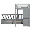 Twin Bunk Bed With Drawers, Wardrobe, Storage Shelves And Hydraulic Bed,Grey Grey Mdf Lvl