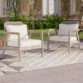 Set Of 2 Outdoor Acacia Wood Patio Club Chair, Patio Furniture,Waterproof Thick Cushion Deep Seating For Porch, Garden, Backyard, Balcony, Weight Capacity 400Lbs, Light Brown Finish, Cream Cushion Yes Deep Seating Light Brown Garden & Outdoor Foam Acacia