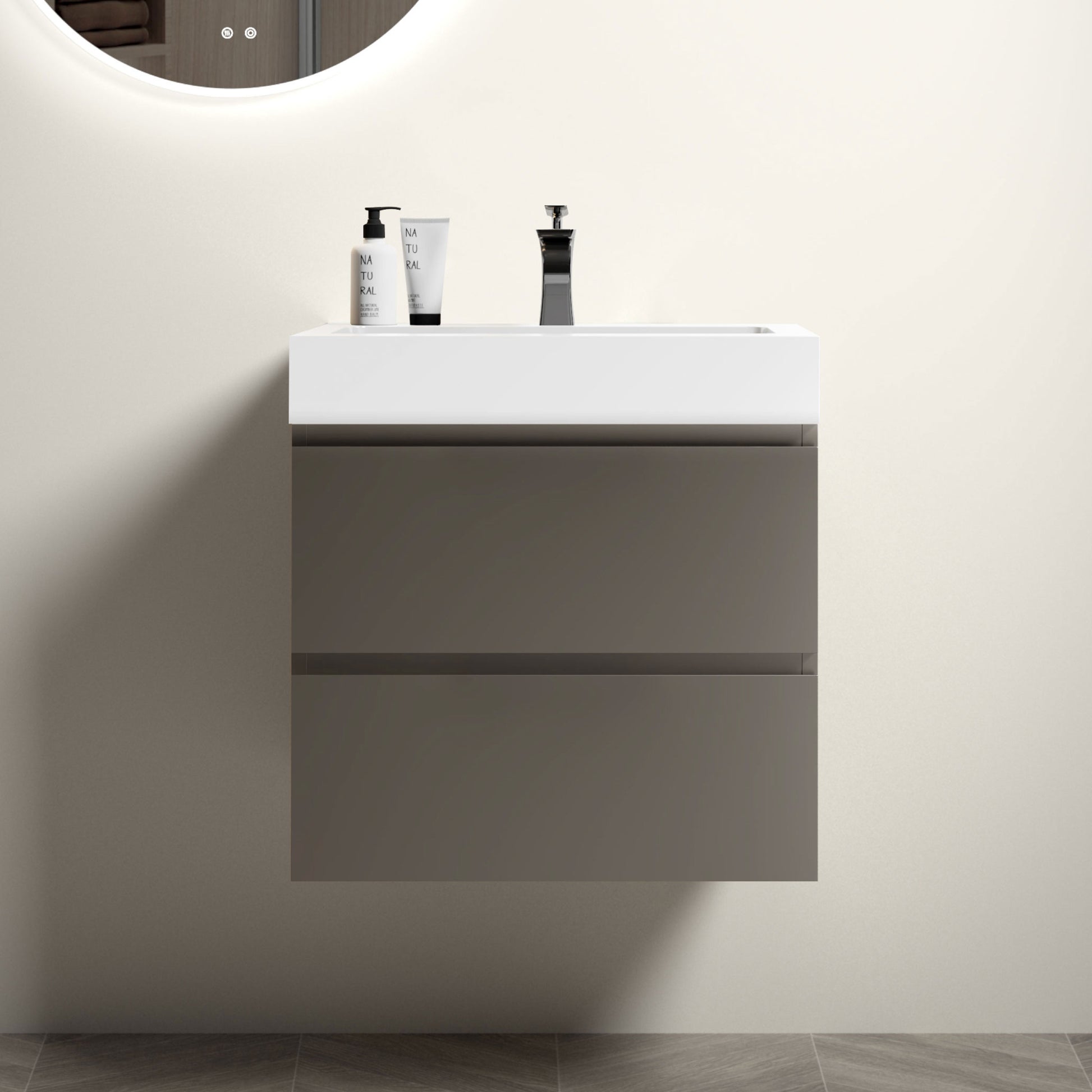 Alice 24" Gray Bathroom Vanity With Sink, Large Storage Wall Mounted Floating Bathroom Vanity For Modern Bathroom, One Piece White Sink Basin Without Drain And Faucet, Pre Assembled Gray Bathroom Modern Particle Board