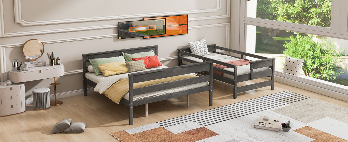 Wood Twin Xl Over Queen Bunk Bed With Ladder, Gray Twin Xl Box Spring Not Required Gray Wood Bedroom Bunk Solid Wood Mdf