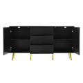 Modern Sideboard With Geometric Line Design, Conical Metal Legs, And Central Drawers For Stylish Storage, Suitable For Study, Entryway And Living Room Black Primary Living Space American Design Mdf