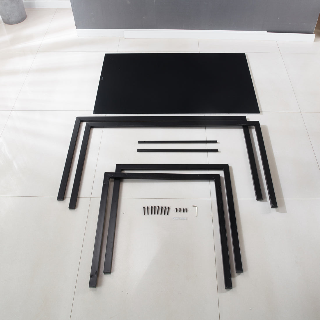 Dining Table With Metal Leg And Glass,Modern Space Saving Kitchen Table For Living Room,Black Glass Table,120X70X75Cm,Dining Table,Kitchen Table,Coffee Table Black Glass Metal