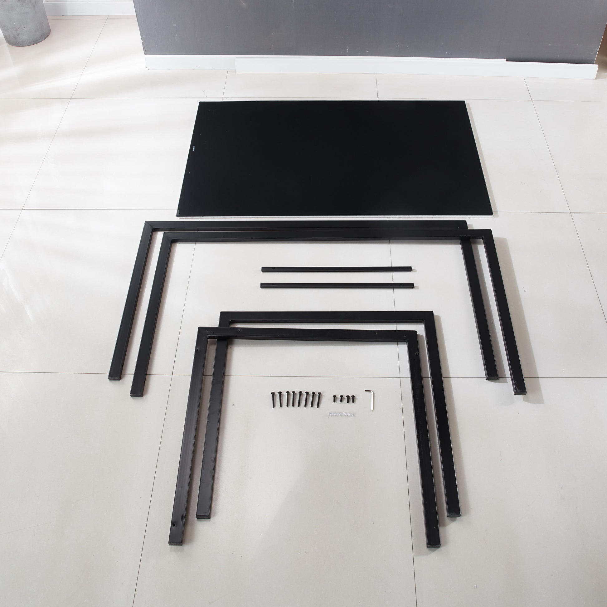 Dining Table With Metal Leg And Glass,Modern Space Saving Kitchen Table For Living Room,Black Glass Table,120X70X75Cm,Dining Table,Kitchen Table,Coffee Table Black Glass Metal
