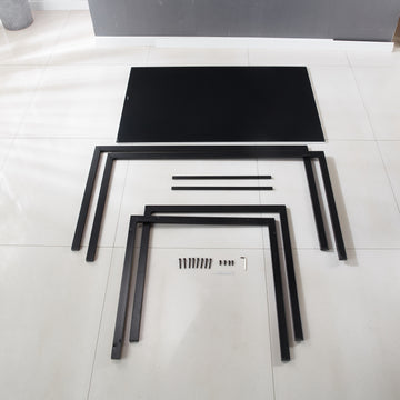 Dining Table With Metal Leg And Glass,Modern Space Saving Kitchen Table For Living Room,Black Glass Table,120X70X75Cm,Dining Table,Kitchen Table,Coffee Table Black Glass Metal