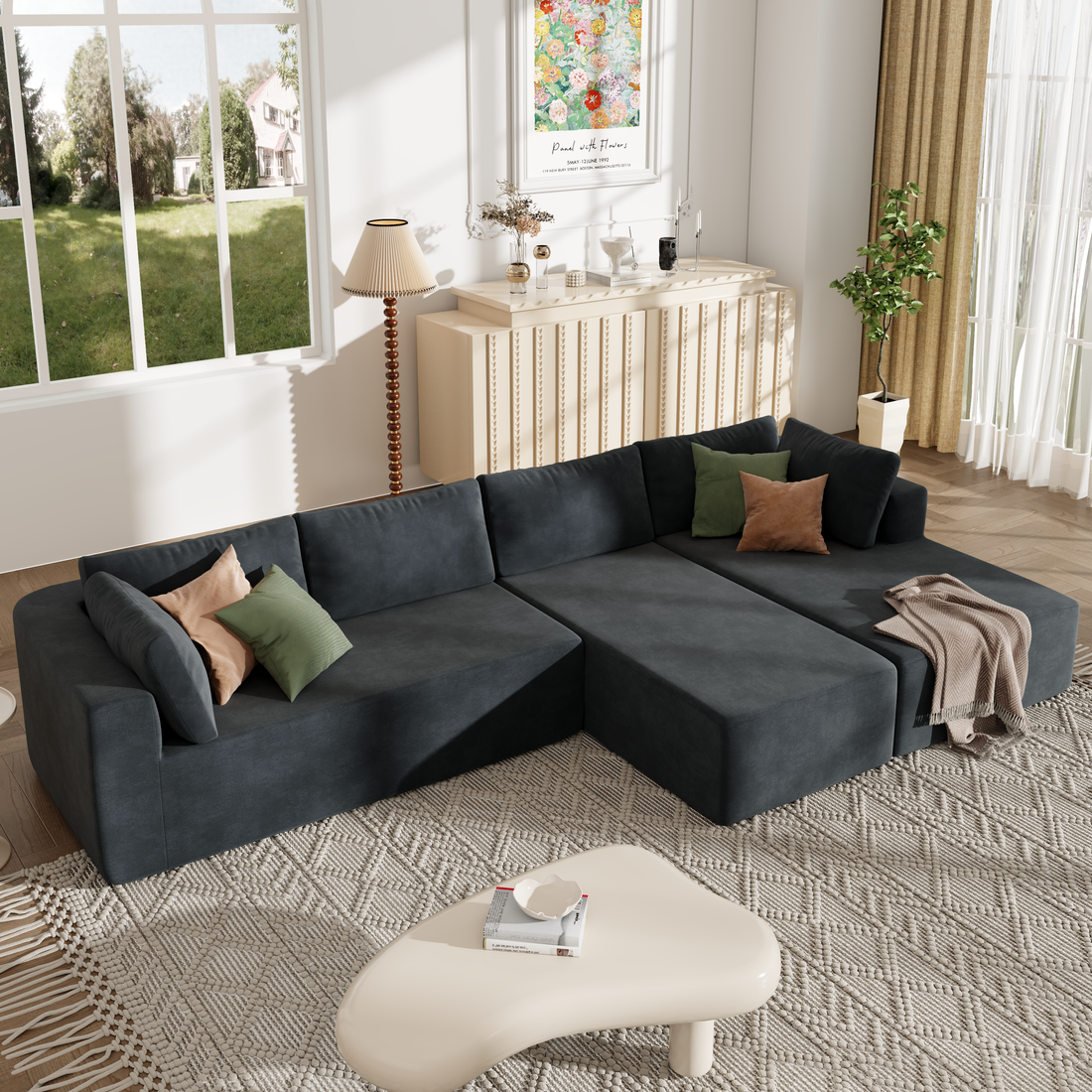 Modern Large Modular Sectional Sofa For Living Room, Bedroom, Salon, 3 Piece Free Combination Gray Polyester 3 Seat