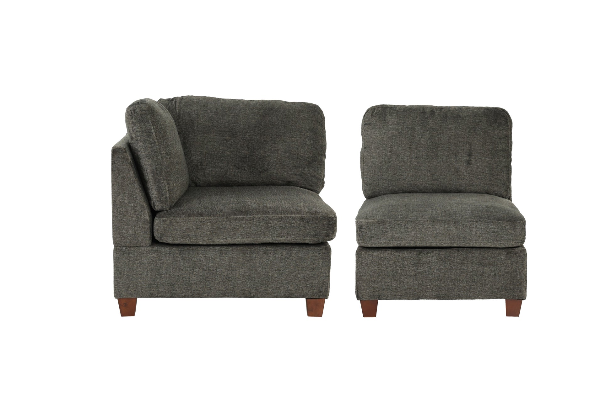 Modular Set 2Pc In Gray Gray Chenille Primary Living Space Firm Cushion Back Armless Chenille 2 Seat