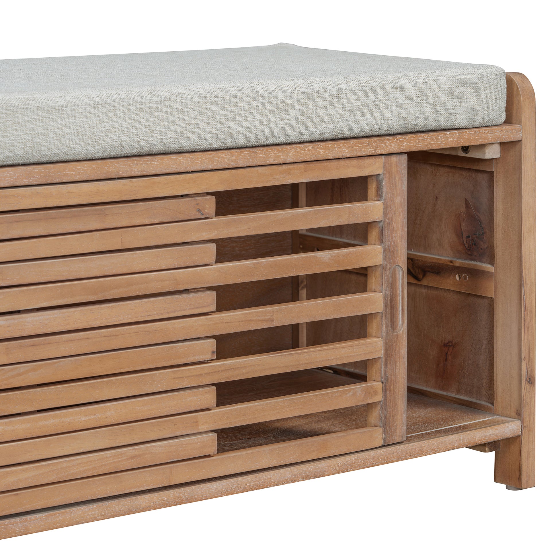 Distressed Shutter Storage Bench With Acacia Veneer For Retro Charm For Living Room, Entryway White Washed White Washed Mdf