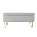 Oval Storage Bench For Living Room Bedroom End Of Bed, Upholstered Storage Ottoman Entryway Bench With Metal Legs,Grey Wood Primary Living Space Solid Grey Pine With Storage Grey Polyester Polyester Or Polyester Blend Backless Modern Oval Flip Top