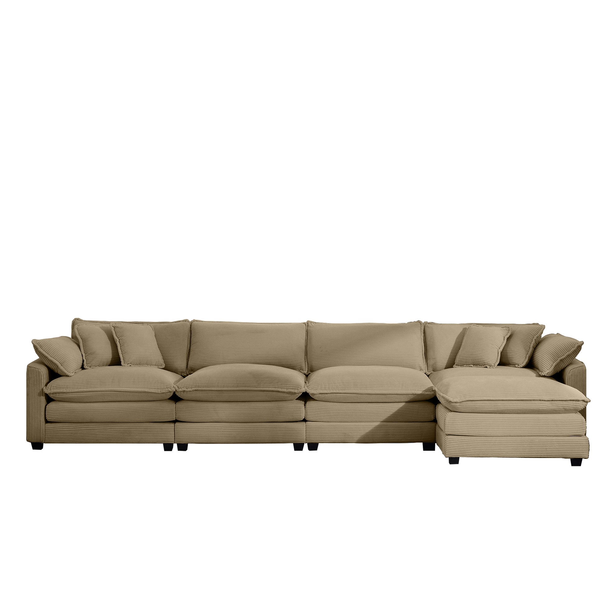 Corduroy Sofa Modern Upholstered 4 Seater With With 1 Footstool Corduroy Fabric Sofaoffice Living Room Apartment Comfort Sofa, Easy To Assemble With 2 Arm Pillows And 4 Throw Pillows Tan Corduroy 4 Seat