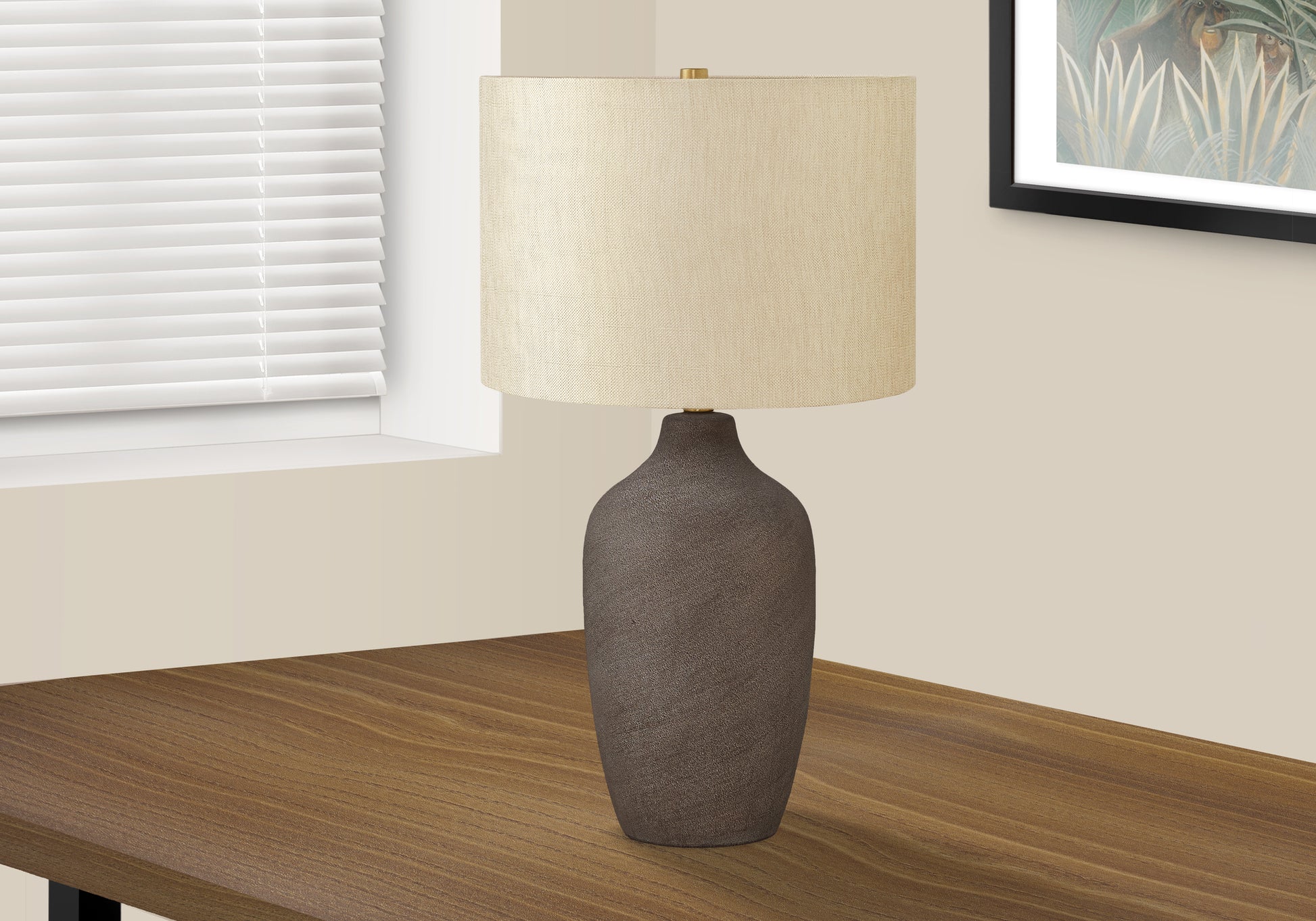 Lighting, 27"H, Table Lamp, Grey Ceramic, Beige Shade, Contemporary Grey Ceramic