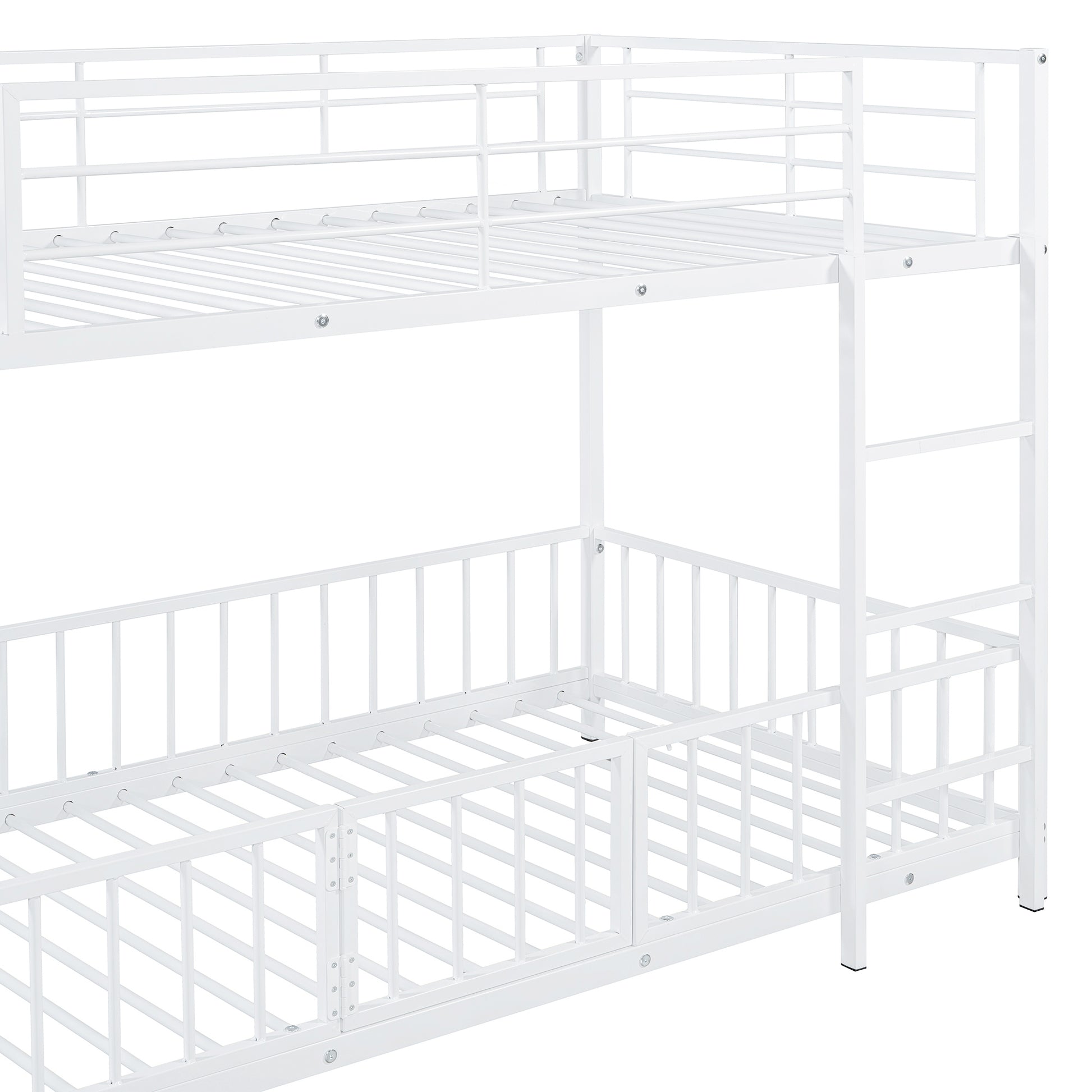 Twin Over Twin Size Metal Bunk Bed With Slide And Guardrails, White Twin White Metal