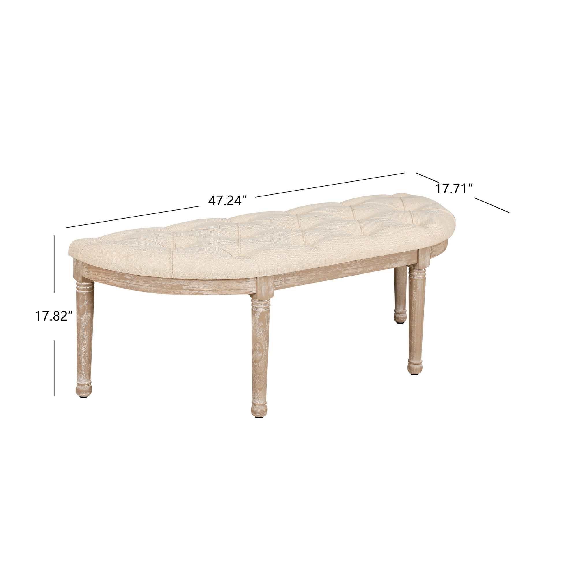 48" Halfmoon Entryway Bench Tufted Semi Circle Ottoman Bench Seat French Style Upholstered Bed End Bench For Foyer Mudroom Bedroom Beige Light Brown Bedroom Medium Soft French Country Wood Memory Foam Linen