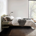 Platform Bed Frame With Live Edge Headboard And Built In Nightstands Drawers Dark Brown Wood