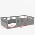 Twin Floor Bed Frame With Fence, Wood Kids Floor Beds Frame For Bedroom Playroom,Gray Expect Arrive Date Jun. 21St Twin Grey Pine