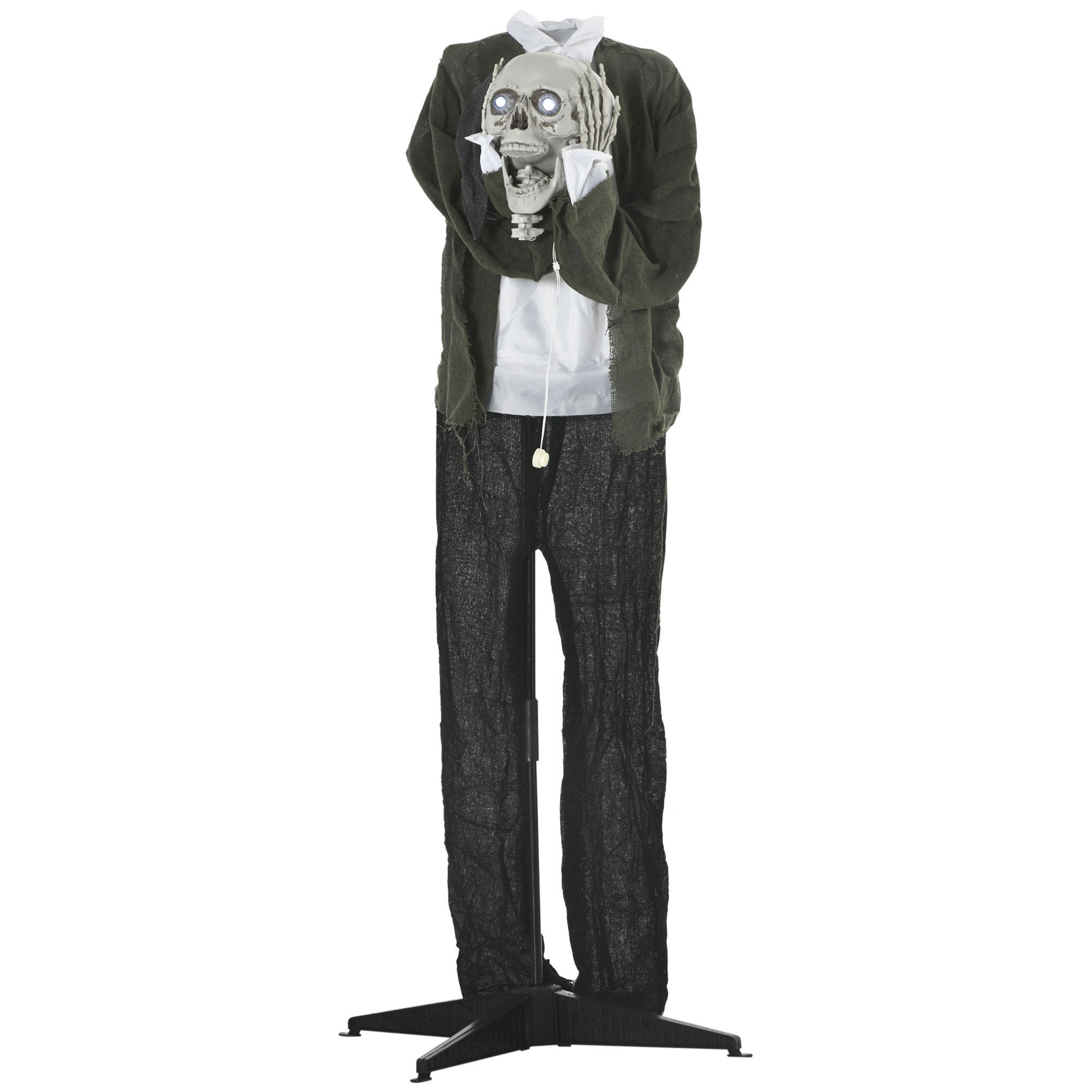 Outsunny 57" Life Size Outdoor Halloween Decorations Hanging Talking Skeleton Ghost, Animated Prop Animatronic Decor With Sound And Motion Activated, Light Up Eyes, Laughter Multicolor Cotton