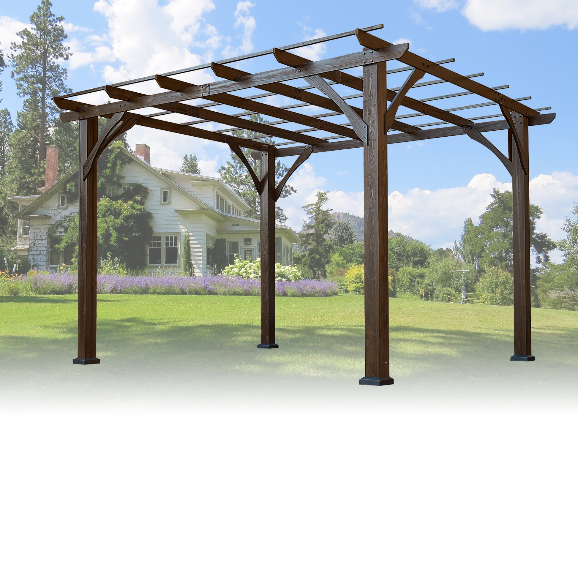 12' X 10' Outdoor Pergola, Wood Grape Gazebo For Climbing Plant Support, Garden, Patio, Backyard, Deck, Brown Brown Wood