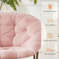 Cozy Saucer Chair Faux Fur Metal Frame Anti Slip Leg For Living Room Bedroom, Large, Pink Pink Fabric Metal