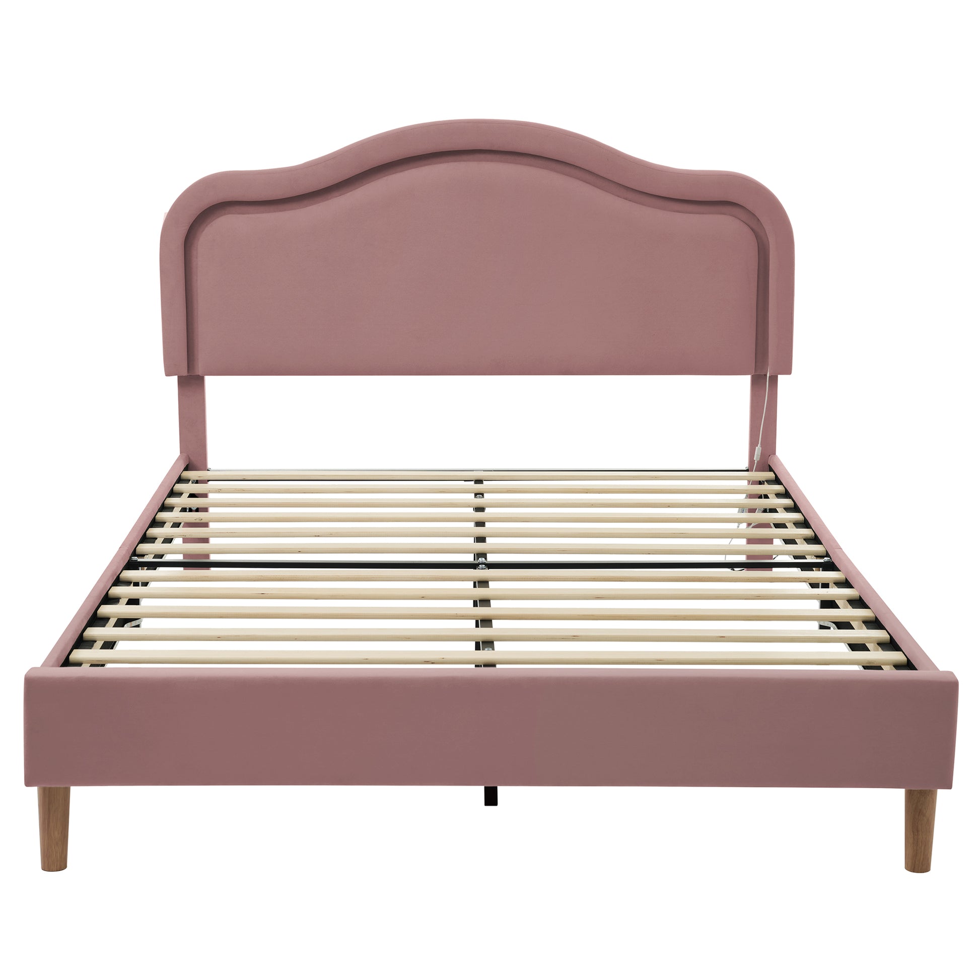 Full Size Velvet Upholstered Smart Led Bed Frame With Adjustable Height Headboard,No Box Spring Needed,Easy Assembly,Pink Box Spring Not Required Full Pink Wood Bedroom Cute,Modern Bed Frame Wood