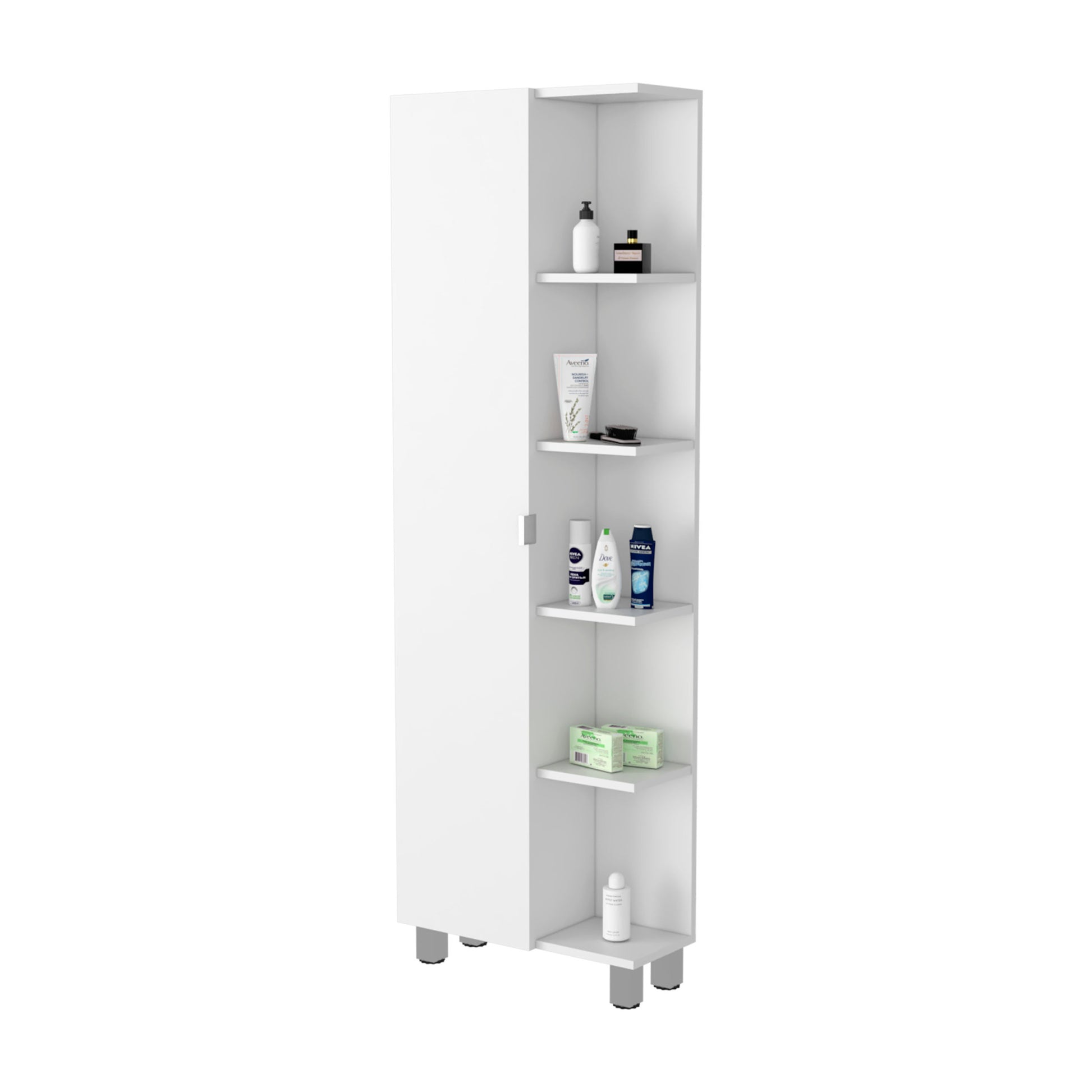 Los Angeles Linen Cabinet, Five Shelves, One Cabinet, Divisions White 1 5 18 To 23 In 60 In & Above Bathroom Freestanding Contemporary 5 10 Inches Melamine Engineered Wood