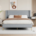 Queen Size Corduroy Platform Bed With Metal Legs, Gray Old Sku:Wf300238Aae Queen Gray Corduroy