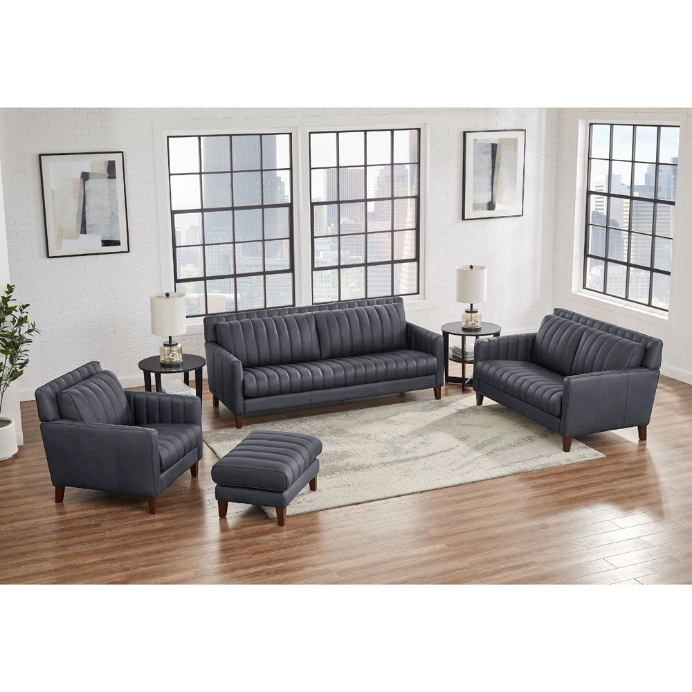 Ennis Leather Loveseat Gunmetal Down Filling Genuine Leather