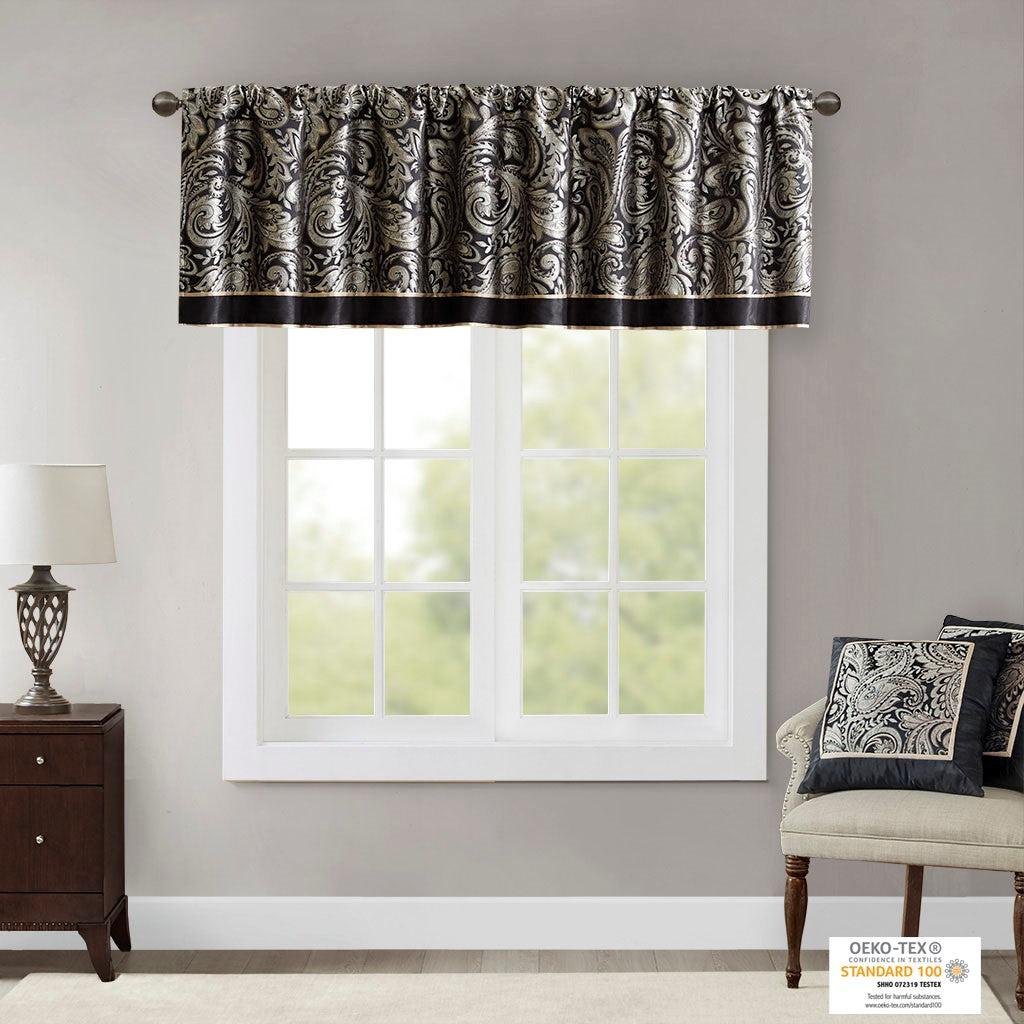 Jacquard Window Valance Black 50X18" Black Polyester