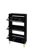 Rattan 3 Door Shoe Rack, Freestanding Modern Shoe Storage Cabinet, For Entryway Black Particle Board