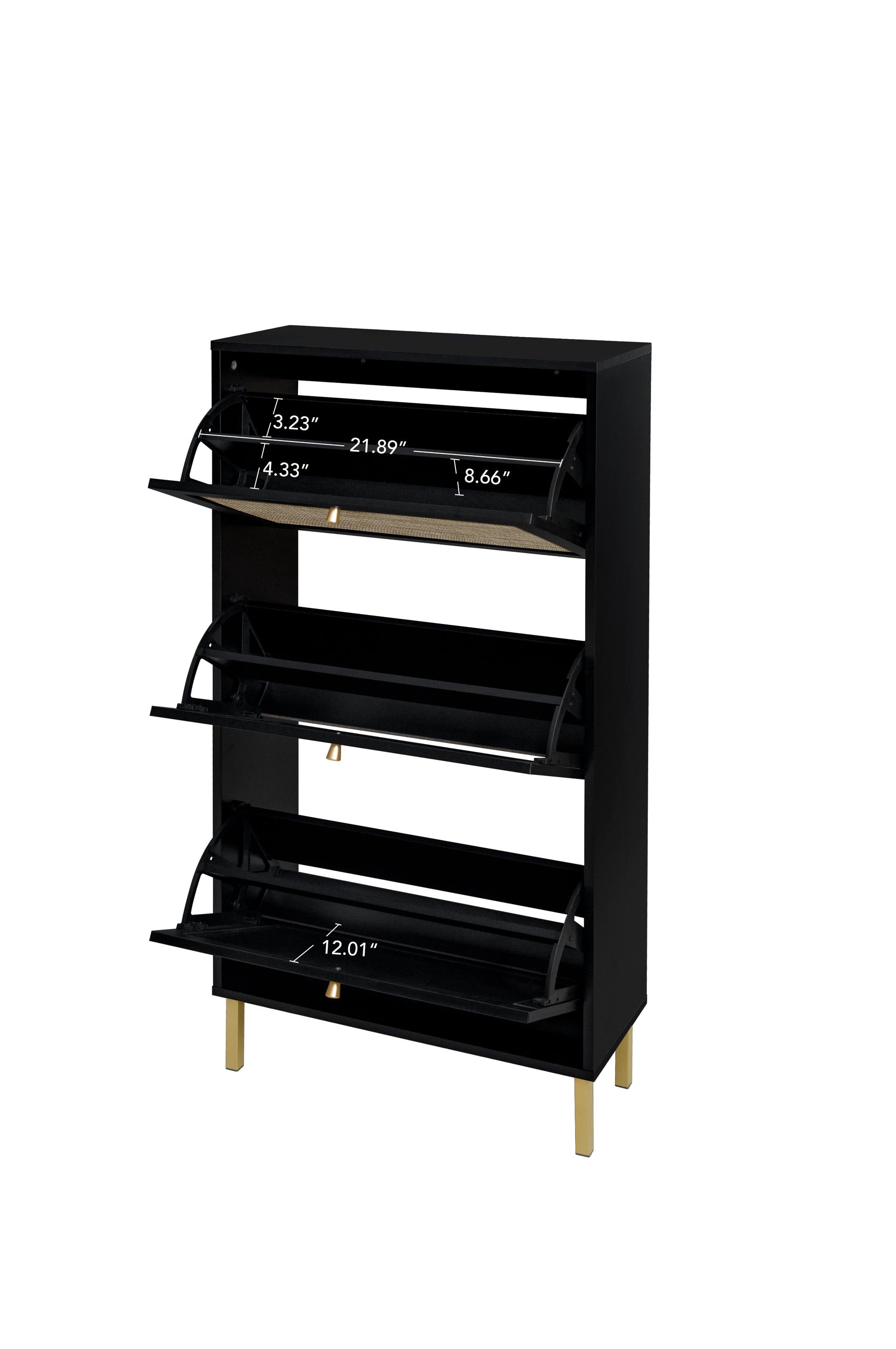 Rattan 3 Door Shoe Rack, Freestanding Modern Shoe Storage Cabinet, For Entryway Black Particle Board