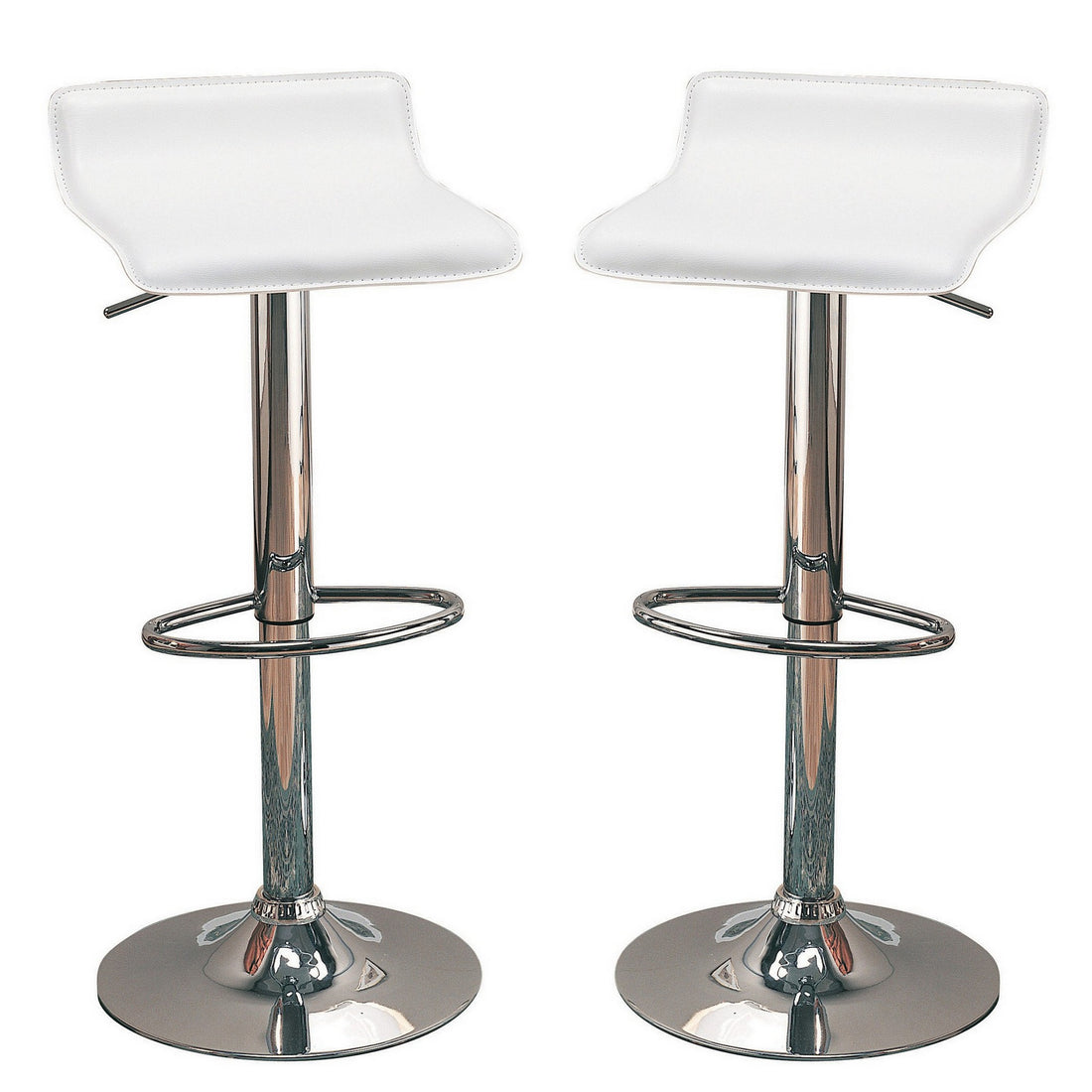 Contemporary Backless Seat Bar Stool, White ,Set Of 2 Silver White Metal