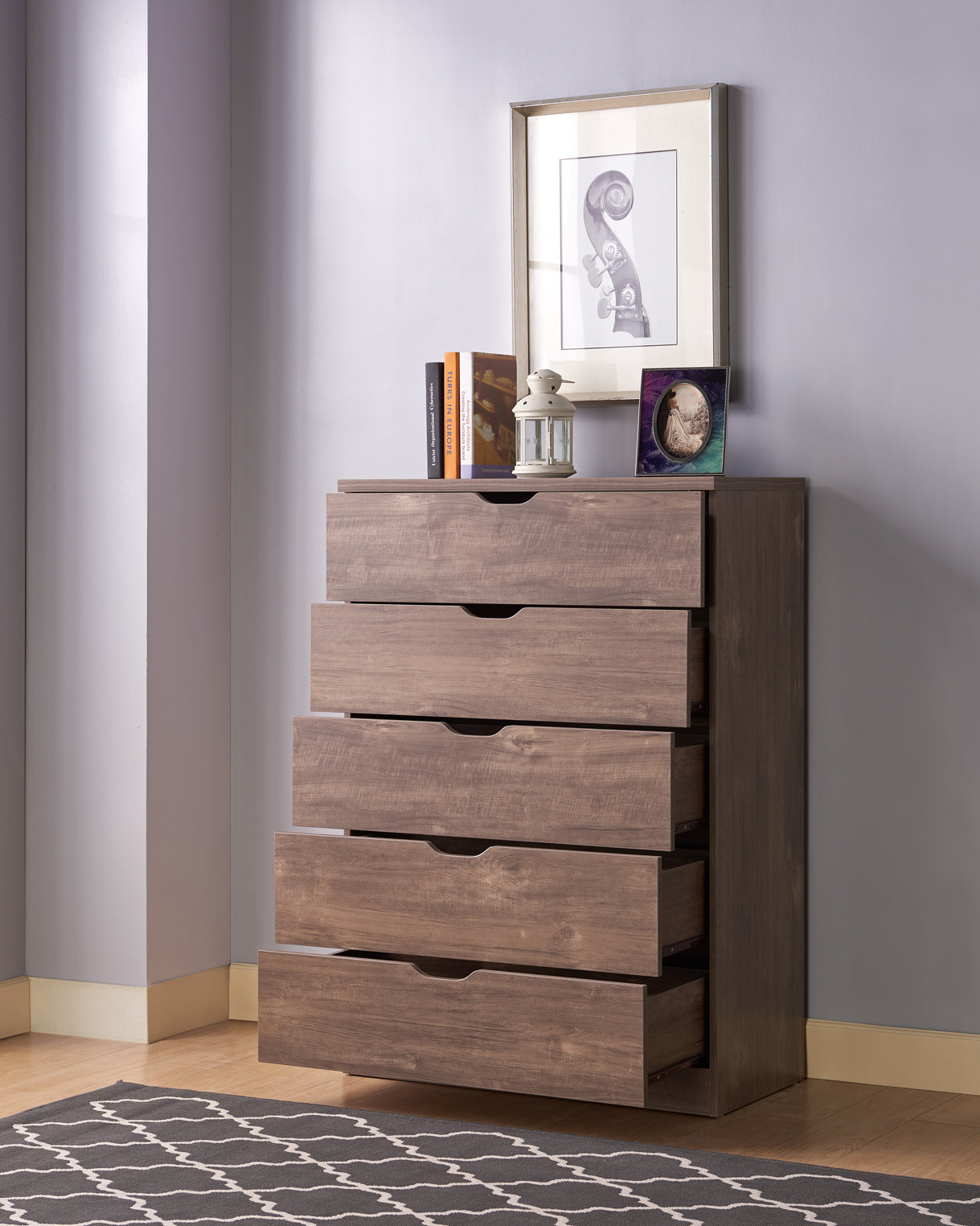 Functional 5 Drawer Chest In Hazelnut Finish Hazelnut Mdf