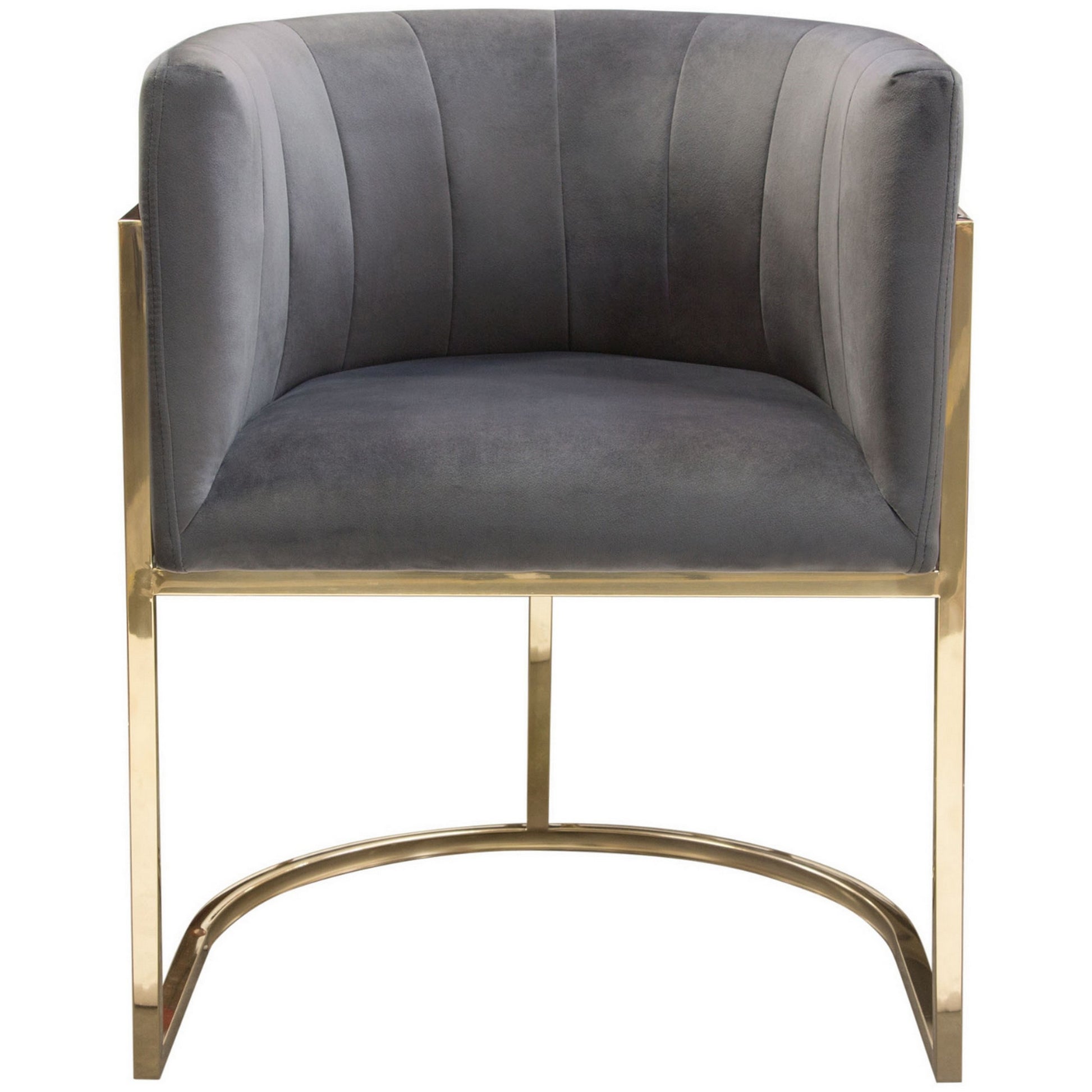 Meha 24 Inch Cantilever Dining Chair, Gray Velvet Upholstery, Gold Frame Gray Metal