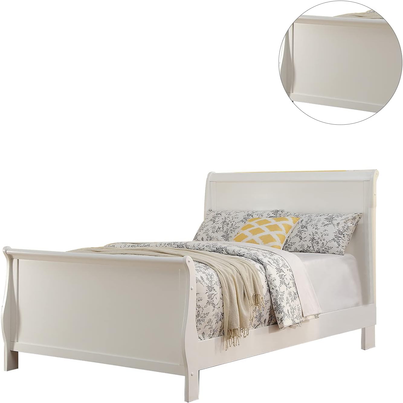 Modern 1Pc Queen Size Bed Bedroom Furniture Sleigh Design Headboard Footboard Plywood 1Pc Bedframe White Color Box Spring Required Queen White Wood Bedroom Contemporary,Modern,Transitional,Ultra Modern Rubberwood Bed Frame Plywood