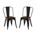 2Pc Contemporary Aesthetic Modern With Walnut Wooden Seat Industrial Metal Dining Chairs High Gloss Black Black Dining Room Wipe Clean Square Contemporary,Industrial,Modern Dining Chairs Set Of 2