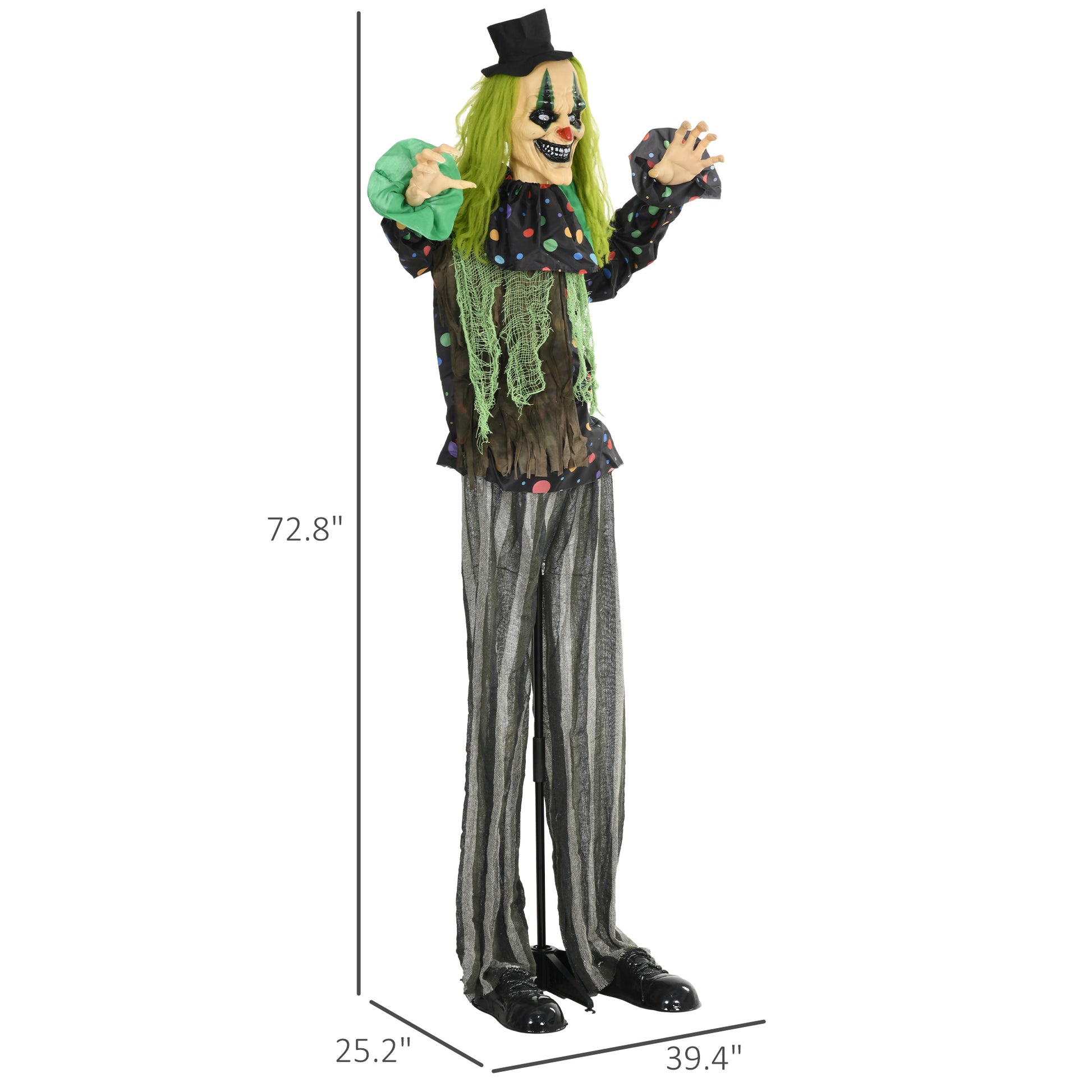 Homcom 6.1' Life Size Outdoor Halloween Decoration, Animatronic Circus Clown, Sound And Motion Activated Animated Prop With Light Up Eyes, Talking And Laughter Green Polyester