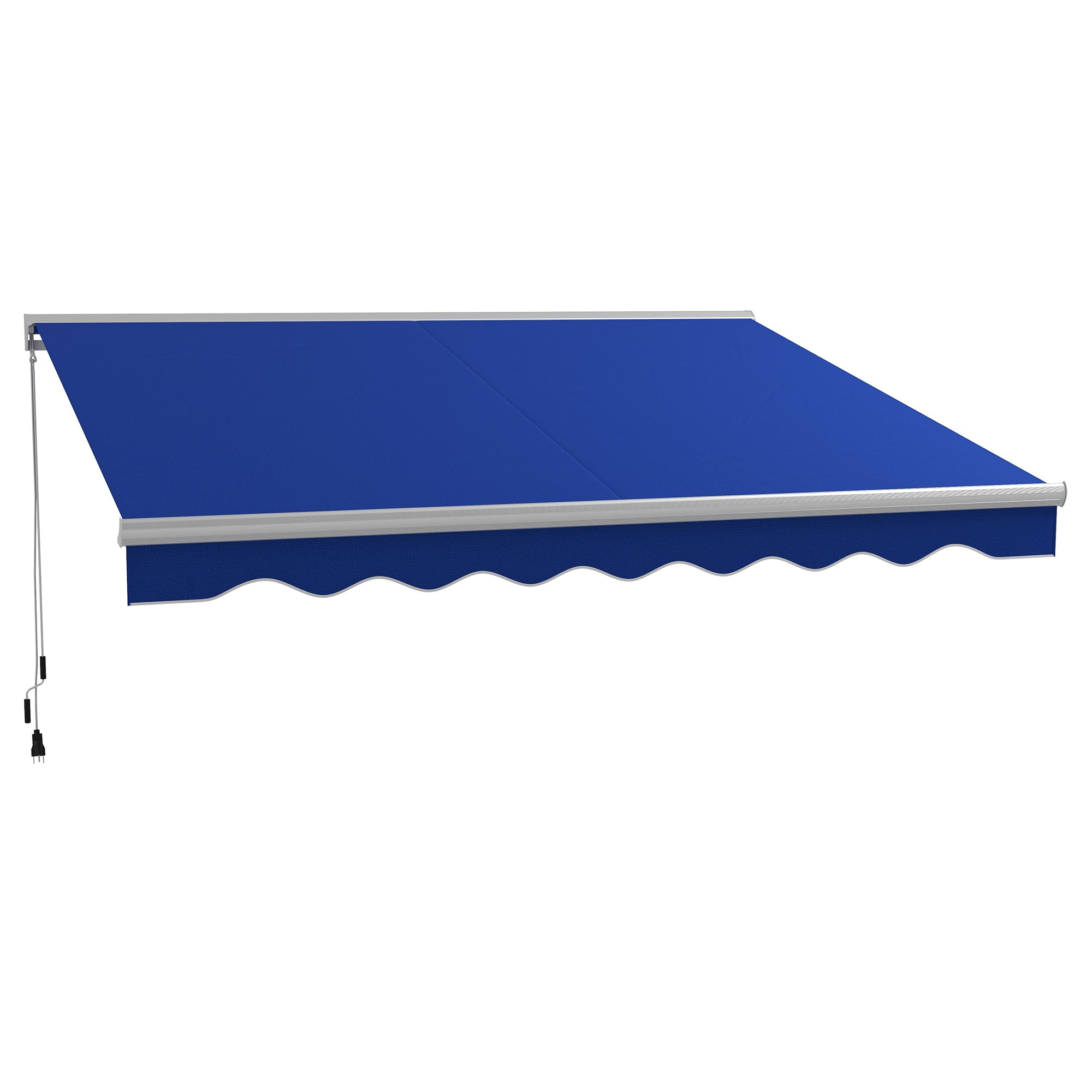 Outsunny 13' X 10' Electric Awning With Led Lights, Retractable Awning, Uv40 Sun Shade Shelter With Remote Controller And Crank Handle For Deck, Balcony, Yard, Blue Blue Aluminum