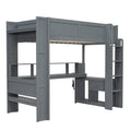 Wood Twin Size Gaming Loft Bed With Desk, Multi Storage Shelves, Led And Charging Station, Dark Gray Box Spring Not Required Twin Dark Gray Wood Bedroom Bed Frame Solid Wood Mdf