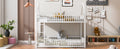 Metal Twin Over Twin House Bunk Bed With Fence And Door, White Box Spring Not Required Twin White Metal Bedroom Metal