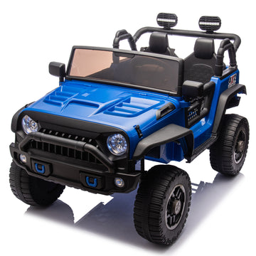 24V Two Seater Kids Ride On Truck Car W Parents Control,200W*2,Seat Width 20.28In,Four Wheel Suspension,Led Lights,Music,Mp3,Bluetooth,Two Independent Seat Belts,Suitable For Off Road For Kids Aged 3 Blue 100 149 Lbs Polypropylene