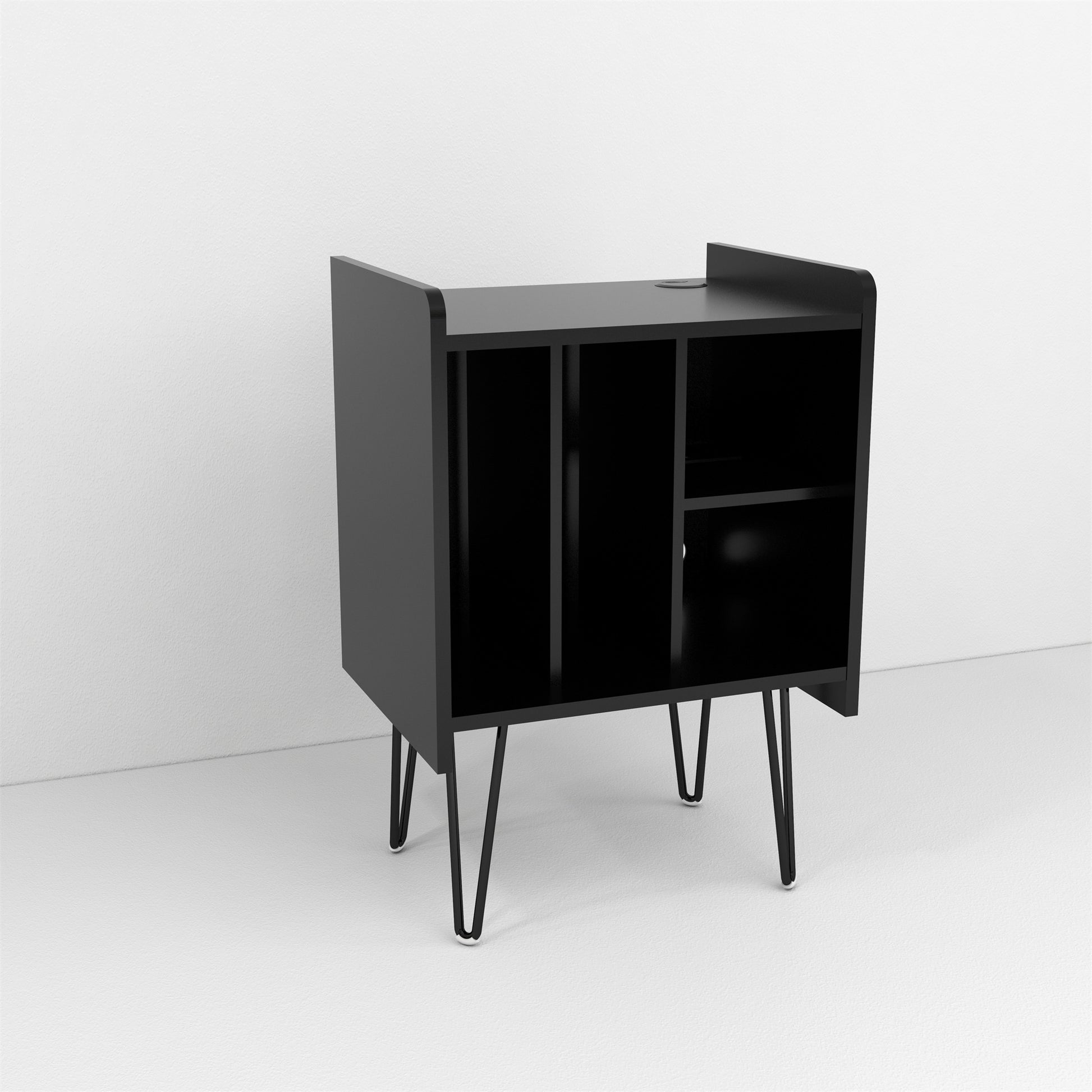 Four Compartment Record Rack With Usb Port Black Wood