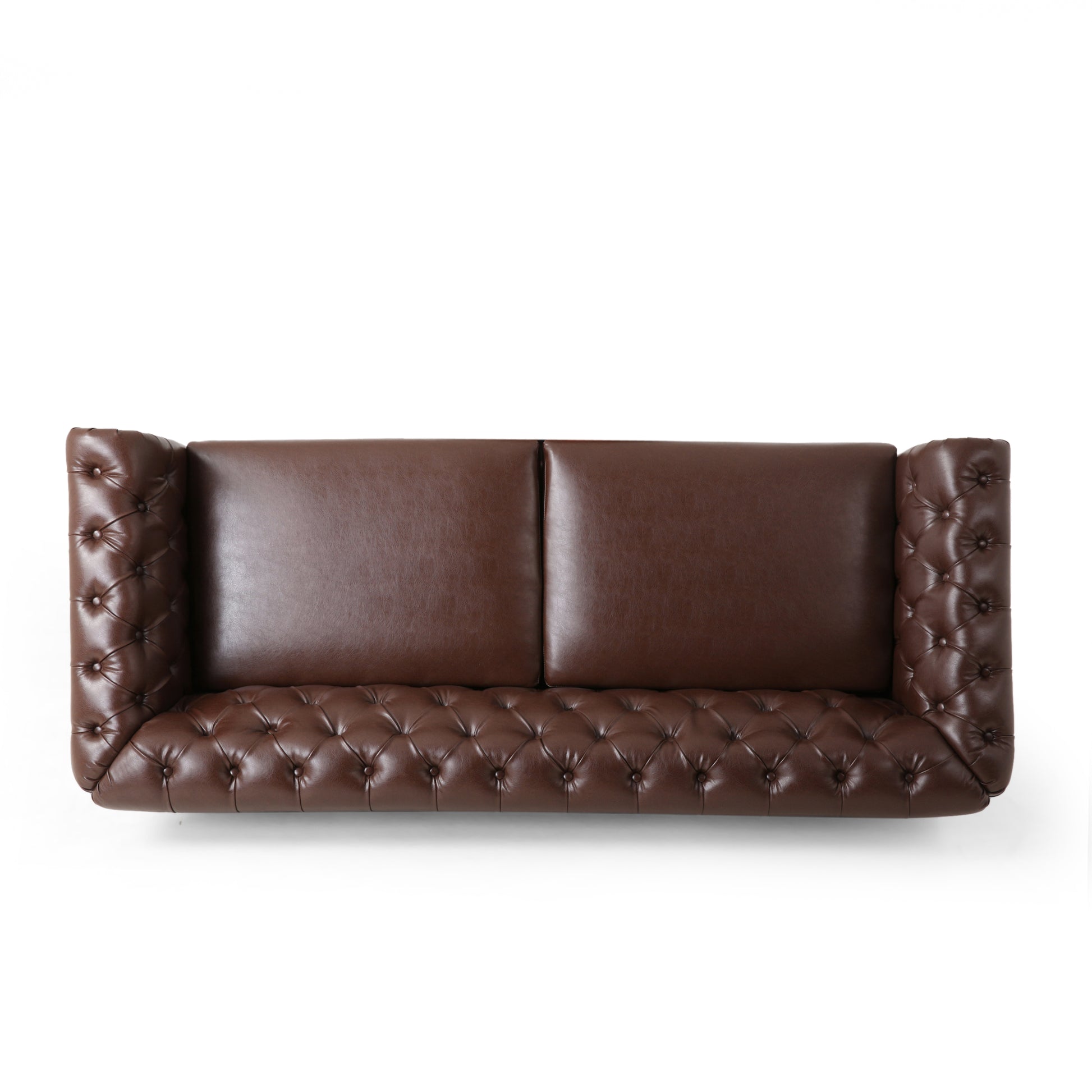 Mirod Comfy 3 Seat Sofa With Wooden Legs, Retro Style For Living Room And Study Dark Brown Pu 3 Seat