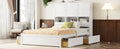 Queen Size Platform Bed With Storage Headboard And 4 Drawers, White Box Spring Not Required Queen White Wood Bedroom Bed Frame Solid Wood Mdf