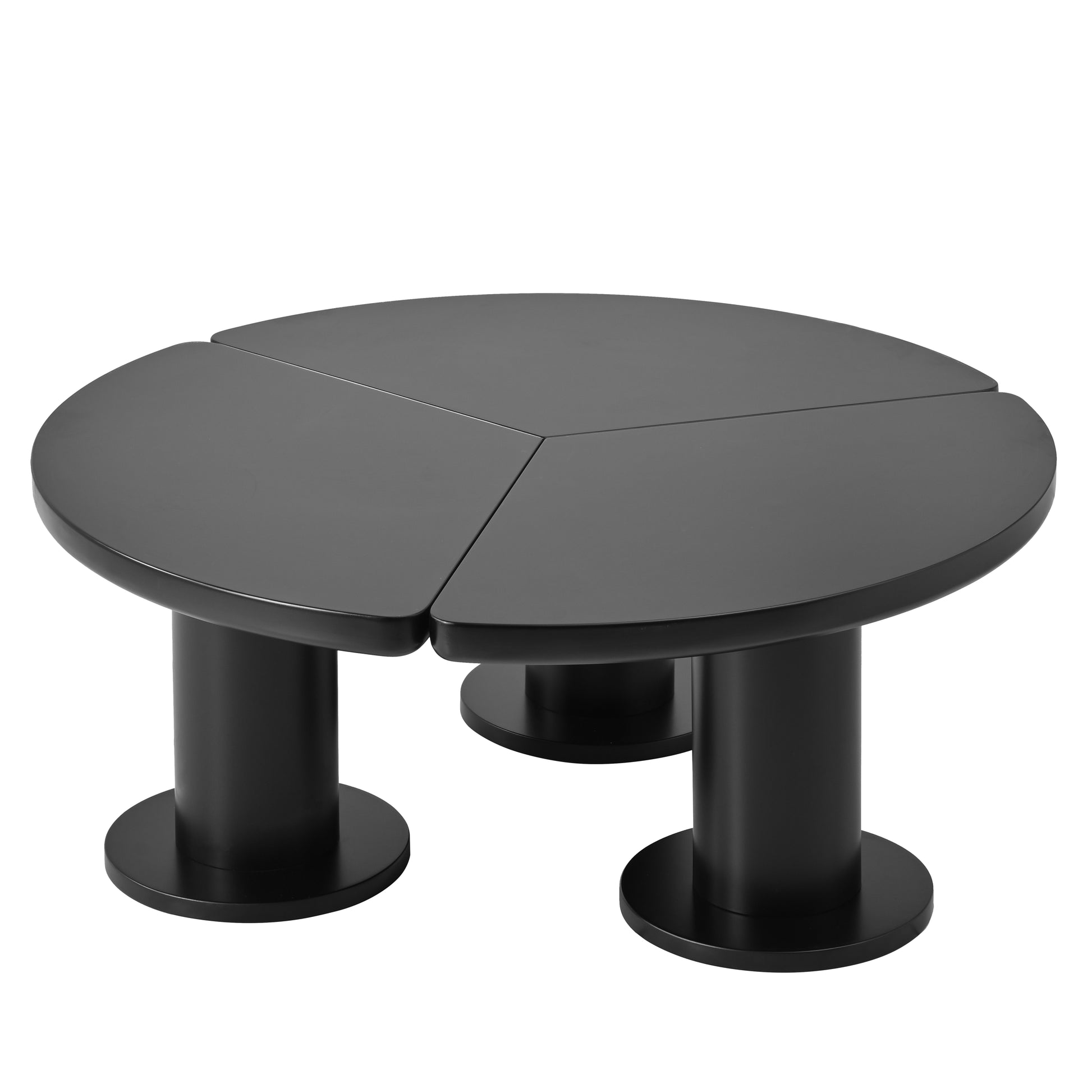 39.4'' Easy Assembly Round Petal Shaped Coffee Table, Cream Style Center Table With 3 Thick Legs, Minimalist Irregular End Table With Sleek Round Edges For Living Room, Black Black Mdf