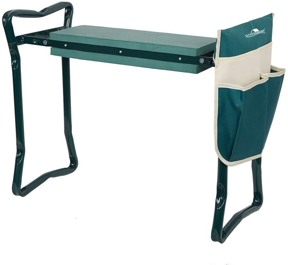 Garden Kneeler & Seat Folding Multi Functional Steel Garden Stool With Tool Bag Eva Kneeling Pad Green Metal